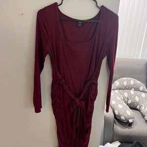 SHEIN Red Ruched Tie Front Bodycon Dress